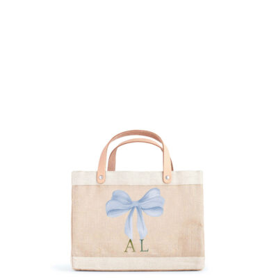 Petite Market Bag in Natural with Powder Blue Bow by Amy Logsdon